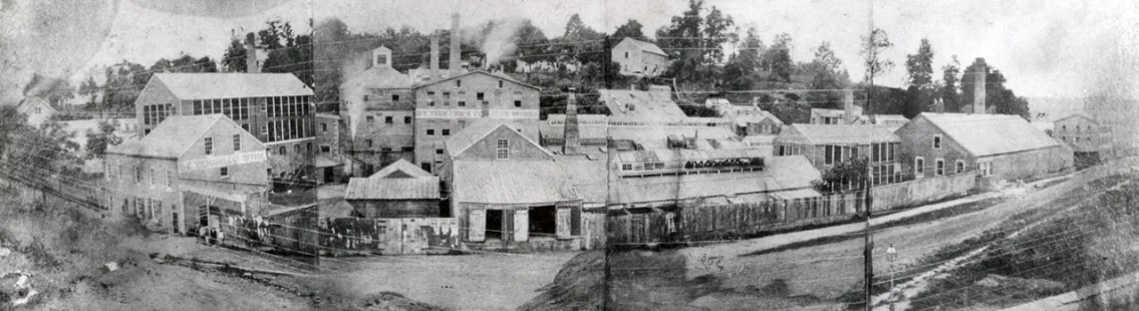 Early industry in Manhattanville, Daniel F. Tiemann’s Paint and Color Works, ca. 1890, Schomburg Center, Photographs & Prints Collection, New York Public Library.